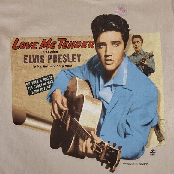 Vintage 1998 AAA Mens Sz XL Elvis Presley Love Me Tender Tan T-Shirt Tee Cotton - Picture 5 of 13
